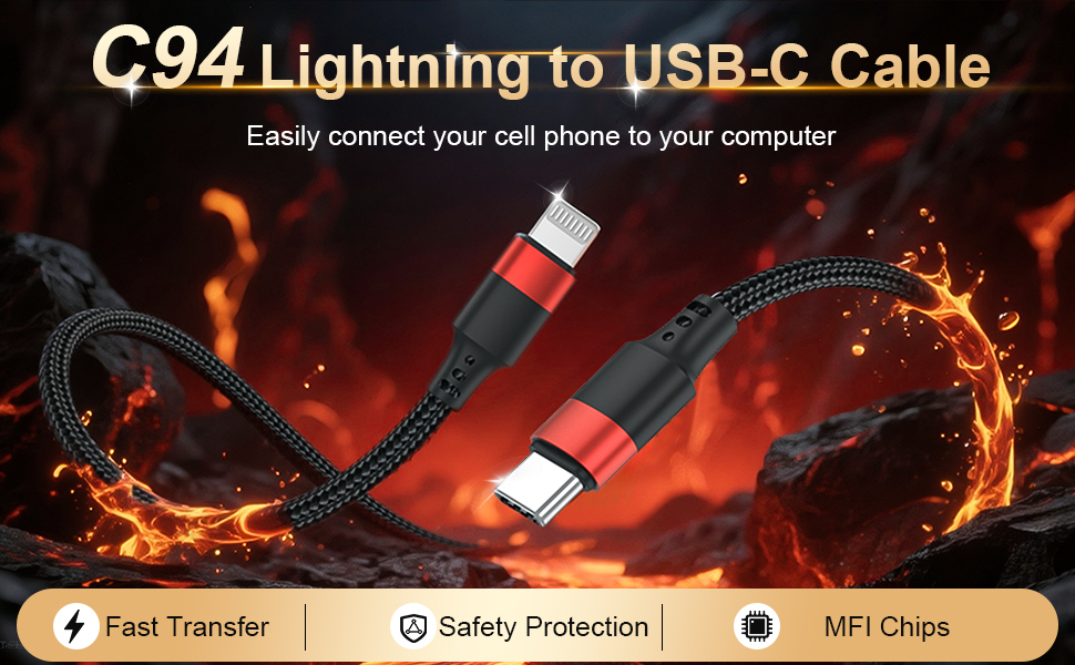 2ft C94 USB C to Lightning fast charging cable 2pack