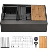 SHACO 33 Inch Black Farmhouse Sink, 33x20 Gunmetal Black 16 Gauge Stainless Steel Single Bowl Wor...