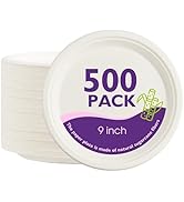 PACKINNO Compostable Paper Plates 9 Inch 500 Pack, Biodegradable Disposable Plates Heavy Duty Whi...