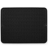 Silicone Drying Mat 16 × 12 – Black Non-Slip Sink Mat for Kitchen Counter, Heat-Resistant Food-Gr...