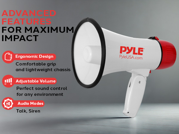rechargeable pyle battery compact microphone 50w mic mp3 aux alarm megaphone bullhorn speaker