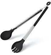 12 Inch Kitchen Tongs for Cooking, 600ºF Heat Resistant 2-in-1 Cooking Tongs with Silicone Tip &amp; ...