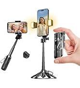 Portable Selfie Stick Tripod with Dual Fill Lights &amp; Bluetooth Remote – 3-in-1 Pocket Size Phone ...