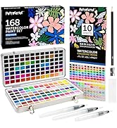 168 Solid Watercolor Paint Set with Brushes and Blank Coloring Book, Archival Art Supplies for Pr...