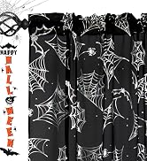 Karseteli Halloween Sheer Curtains for Living Room, Spider Web Silver Foil Print Sheer Curtains, ...