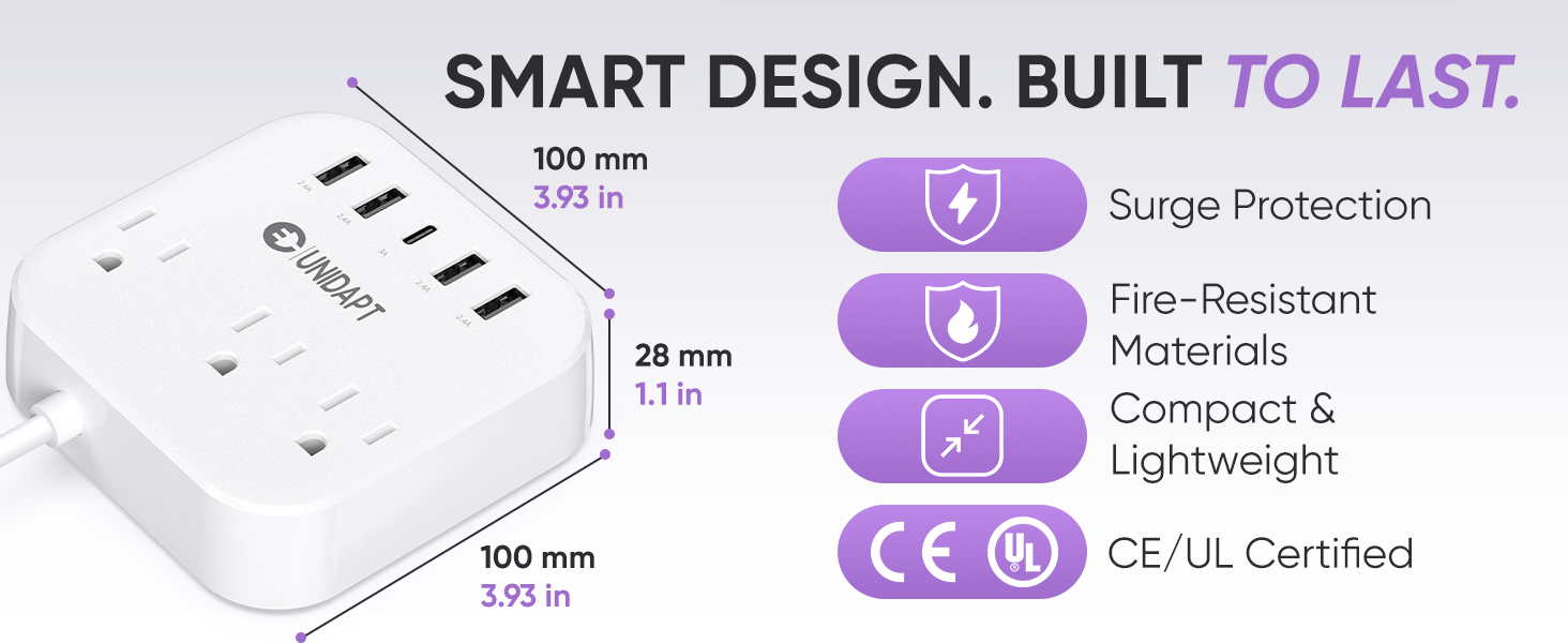 Surge protection, fire resistant materials, compactr and lightweight, CE/UL certified