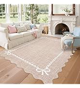 GarveeHome Scalloped Bow Rug for Living Room, Solid Camel Rug for Dorm, Washable Rugs 5x7 Soft Lo...