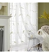 VOGOL Rod Pocket Sheer Curtains Elegant Embroidered Bird Design White Window Drapes/Panels for Li...
