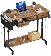 Rolling Standing Desk Adjustable Height with Drawers on Wheels, 40 Inch Portable Mobile Stand Up ...