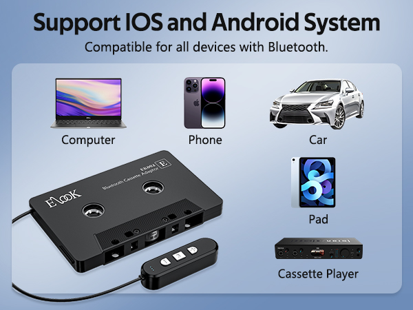 Cassette to Bluetooth Adapter for Car with Micro SD Card Support/Hands-Free Call