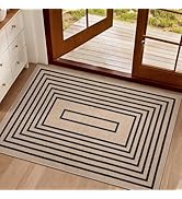 Tangsoo Geometric Easy Jute Rug 2x3 Washable Rug,Small Area Rug for Entryway,Non-Slip Black Thin ...