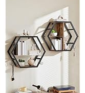 CHOEZON Hexagon Floating Shelves Set of 2, Glass Hanging Shelves for Wall Decor, Industrial Style...