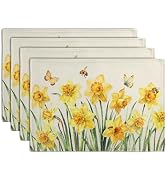 Wnoesat Spring Daffodils Placemats Set of 4 Watercolor Yellow Flower Table Mats Summer Farmhouse ...