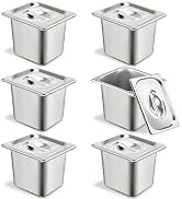 6 Set Stainless Steel Hotel Pans 1/6 Size 6 Inch Deep With Lids, Anti-Jam Chafing Steam Table Pan...