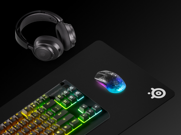 Coordinated black mousepad, mouse, keyboard and headset