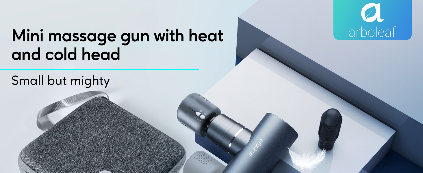 Mini massage gun set with heat and cold head, storage case, and four massage heads