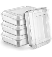 LIANYU Rectangular Baking Cake Pan, 4 Pack Commercial Cake Pan with Lid Set | Stainless Steel 12?...