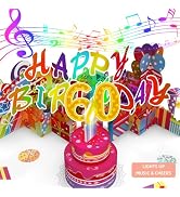 Gumry 60TH Musical Birthday PopUp Card, Blowable LED Light Candle 3D Cards with Song 'HAPPY', App...