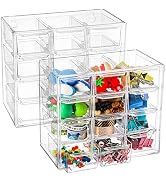 YOUEON 2 Pack Mini Desk Organizer with 12 Removable Drawers, Clear Plastic Desktop Drawer Organiz...