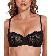Wingslove Women's Sexy Lace Bra Mesh Balconette See Through Bralette Half Cup Sheer Bras Unlined ...