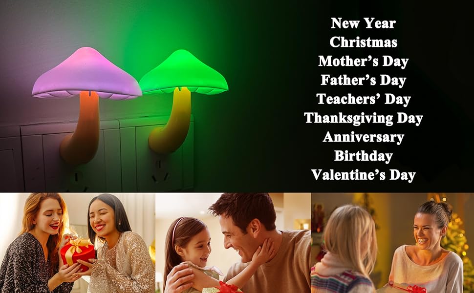 KAZGROTH Mushroom Night Light with Sensor, Plug-in Night Light for Kids