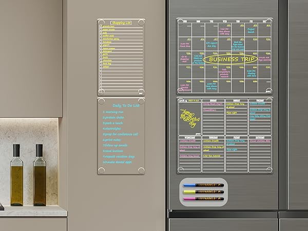 JJPRO Clear Dry Erase Monthly Calendar 4PCS Set for Fridge. Reusable Undated Transparent Calendar