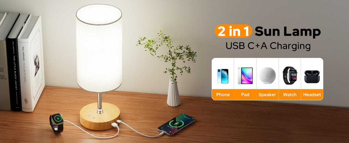 2-in-1 Daylight Light Therapy Lamp: Dual USB-C &amp;amp;amp; USB-A Charging for convenience