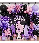 Pink and Purple Balloon Arch Garland Kit, 109PCS Pink Purple Black Balloons with Starburst Foil B...