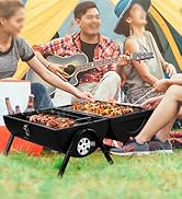 HaSteeL Portable Charcoal Grill, Outdoor Barbecue Folding Mini Smoker, Adjustable Small Tabletop ...