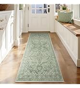 Jainmy Sage Green 2x6 Runners for Kichen Floor Washable Non Skid, Soft Green Medallion Hallway Ru...