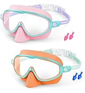 Vvinca 2 Pack Kids Swim Goggles with Nose Cover, Wide View Anti-Fog UV Protection Swimming Mask f...