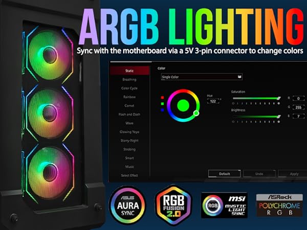 KWI-FAN01 ARGB Lighting sync with the motherboard via a 5V 3pin connector to change colors