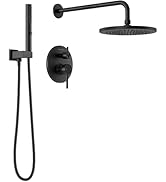 Lava Odoro Modern 2-Setting Round Rain Shower System with Handheld, Matte Black Rainfall Shower F...