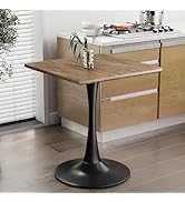 Walnut Square Tulip Table for 2, 24 Inch Small Dining Table with Metal Pedestal Base for Kitchen,...