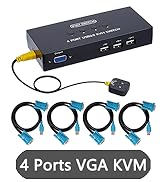 DGODRT VGA KVM Switch 4 Port, USB VGA KVM Switcher for 4 Computers Share 1 Monitor 3 USB Devices ...