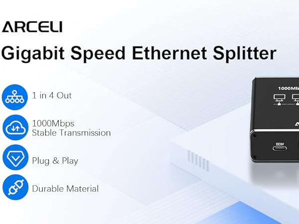 Gigabit Ethernet Splitter 1 to 4