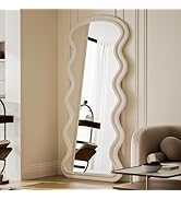 Koonmi 63"x24" Wavy Mirror Full Length, Flannel Floor Mirrors, Irregular Wavy Standing Mirror Wal...