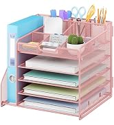 Lavatino Desk Organizer, 5-Tier Metal Mesh Paper Letter Tray with File Holder &amp; 7 Flexible Divide...