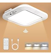 ANOTEK Rechargeable Motion Sensor Ceiling Light,No Wiring Battery Operated Ceiling Light with Rem...