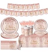 142pcs Rose Gold Retirement Party Decorations for Women, Happy Retirement Disposable Plates Napki...