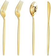 U-QE 120Pcs Gold Plastic Silverware, Luxury Gold Plastic Cutlery, Heavy Weight Plastic Flatware, ...