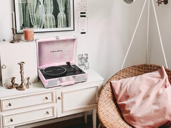 Vintage 3-Speed Bluetooth Portable Suitcase Record Player with Built-in Speakers