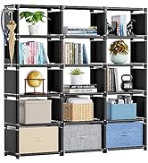 Mavivegue Bookshelf, 15 Cube Storage Organizer, Bookcase Shelf for Bedroom, Home Office-Black