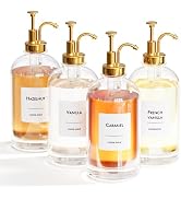 Coffee Syrup Dispenser Set- 4 Glass Bottles with Gold Pumper and Syrup Labels - Precise Dispensin...