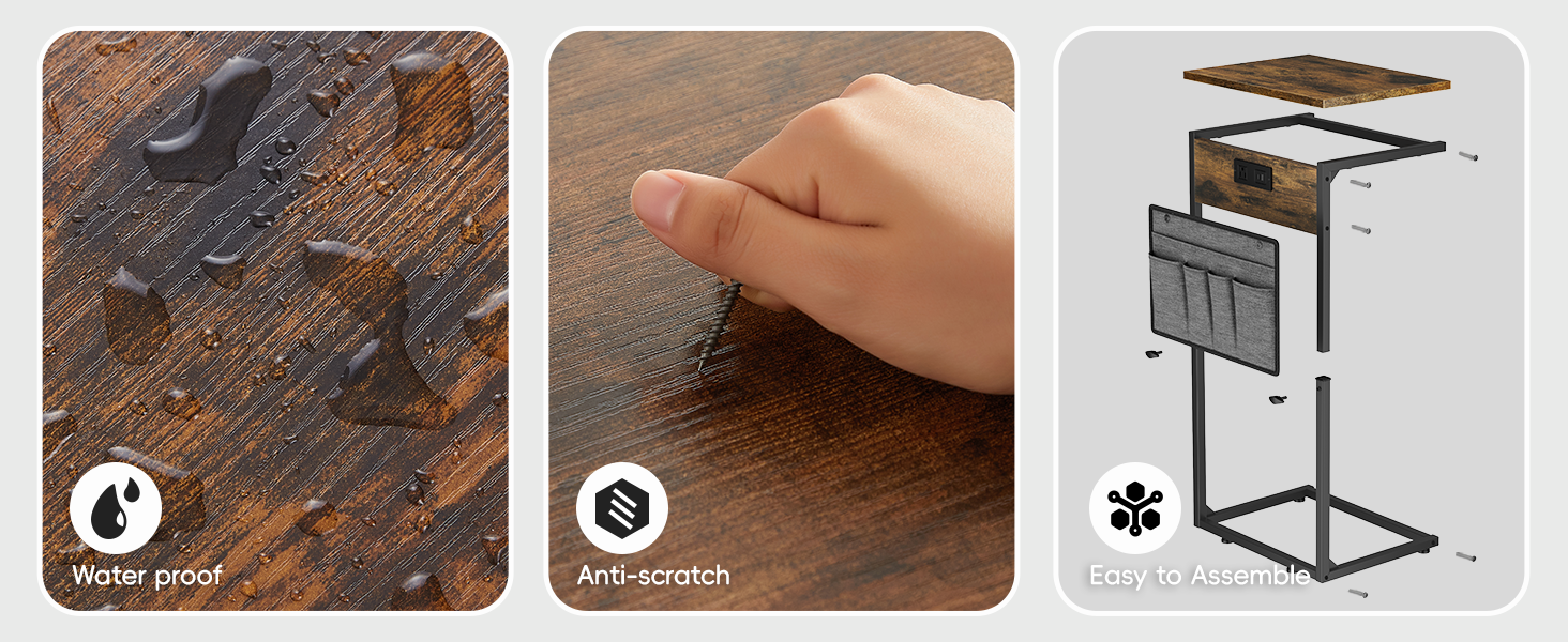 31'' Tall Side Table for Couch, Height Adjustable Small Couch Side Tables