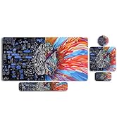 MOSISO Extended Gaming Mouse Pad&amp;Massage Keyboard Wrist Rest&amp;Mousepad&amp;Wrist Rest&amp;Coaster, Brain E...