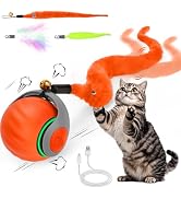 Mity rain Interactive Cat Toy Ball, Rechargeable Cat Toys for Indoor Cats | with Feather Tails fo...
