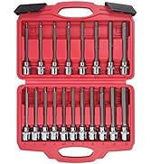 AMM 19-Piece 3/8 Inch Drive Extra Long Allen Hex Bit Socket Set, Standard SAE &amp; Metric (1/8-Inch ...