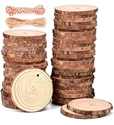 Philorn Wood Slices 50 Pcs 2.4-2.8 Inches Wood Discs for Crafts Unfinished Predrilled Natural Woo...