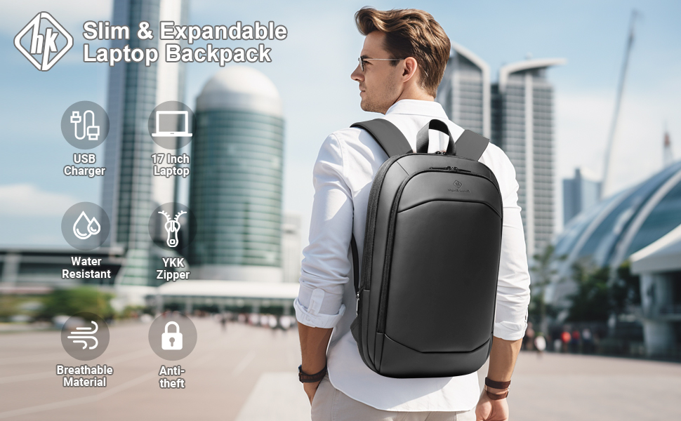 Slim laptop backpack for men women